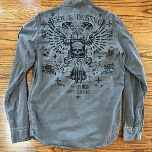 Affliction Men's Medium Embroidered Distressed Long Sleeve Button Shirt